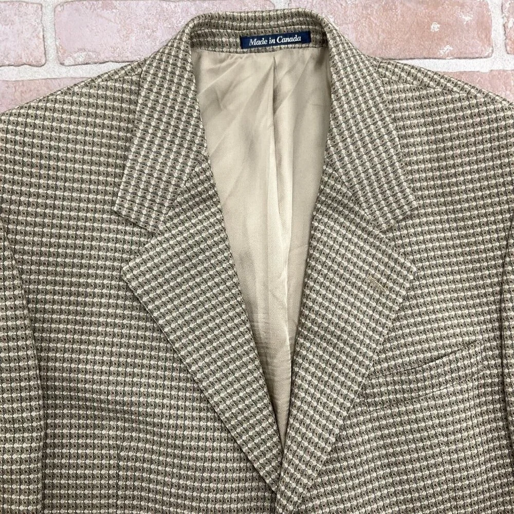 Bachrach Blazer Men 42L Beige‎ Gray Check Woven Classic Jacket Wool Canada VTG